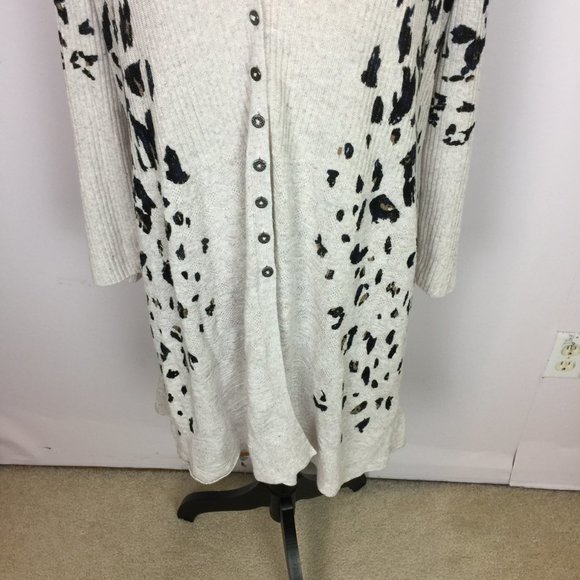 Nic + Zoe Long Cardigan Sweater 1X/2X Women Plus Gray Animal Print Linen Blend - Picture 11 of 14